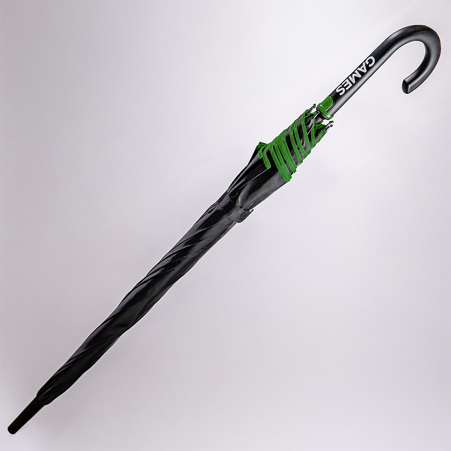 Зонт-трость BACK TO BLACK, пластиковая ручка, полуавтомат, черный, зеленый-5