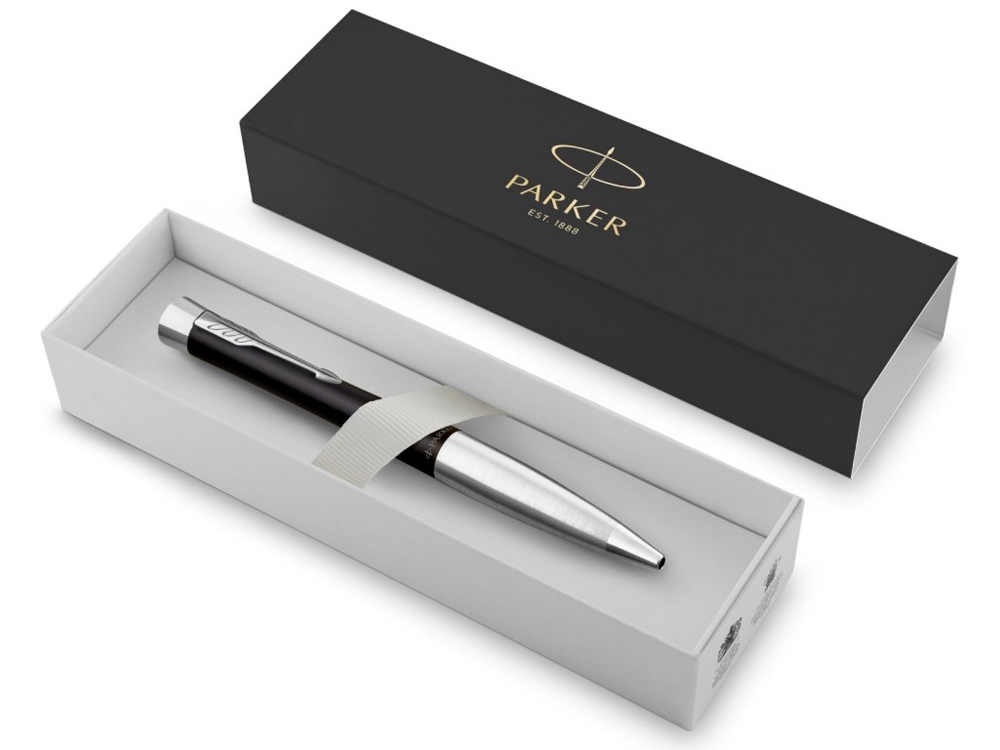 Ручка шариковая Parker модель Urban Muted Black CT в футляре, черный/серебристый-3