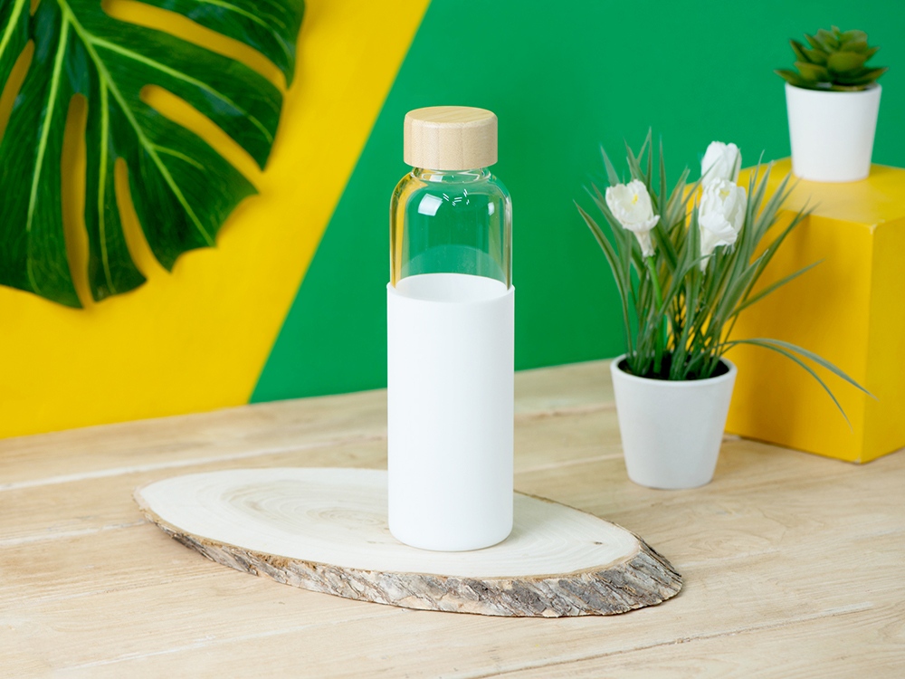 Бутылка для воды стеклянная Refine, в чехле, 550 мл, белый-5