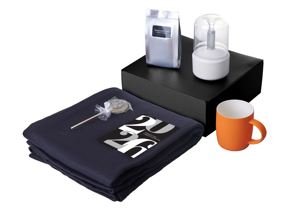Подарочный набор с пледом, увлажнителем и кружкой, оранжевый-1