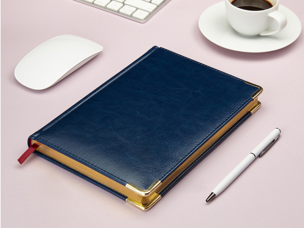 Ежедневник А5 датированный Sidney Nebraska 2026, синий (золотой обрез, золотые уголки)-2