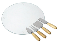 Набор для сыра с круглой стеклянной доской 5в1 Набор для сыра с круглой стеклянной доской 5в1