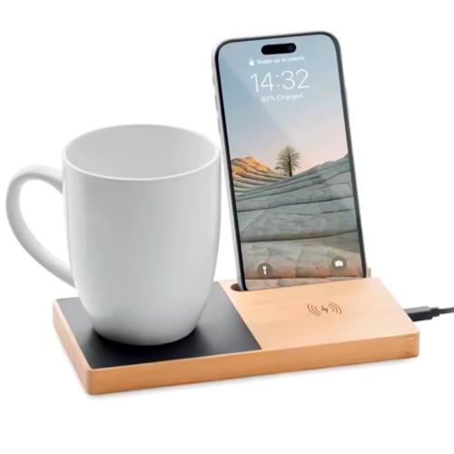 Зарядное устройство Allow c беспроводной зарядкой и функцией подогрева, Светло-коричневый