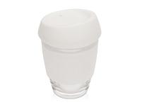 Стеклянный стакан с силиконовой крышкой и манжетой «Monday», цвет: белый, прозрачный