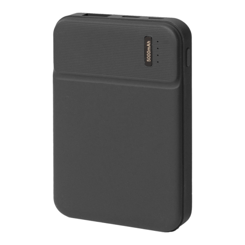 Универсальный аккумулятор Flash 5 (5000 мАч) с подсветкой и soft touch, черный, 9,8х6.3х1,3 см, черный