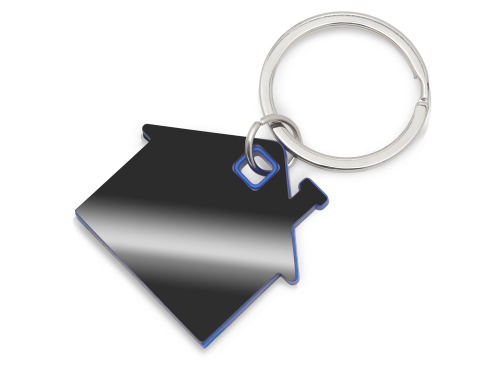 Металлический брелок с пластиковой цветной вставкой SteelPop House, серебристый с синим
