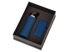 Подарочный набор с бутылкой для воды и повербанком С2, 10000 mAh, темно-синий