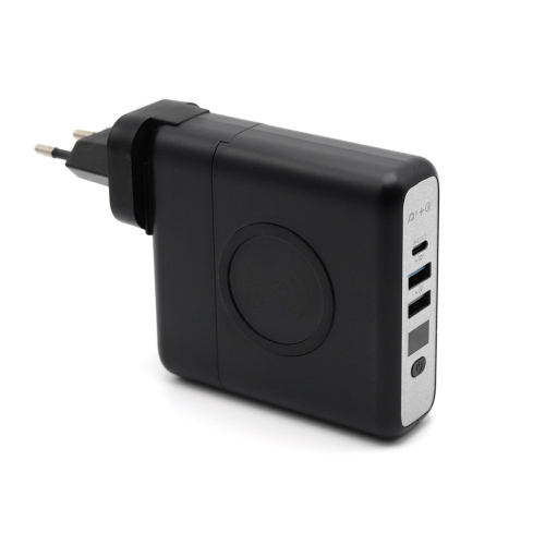 Внешний аккумулятор Gemini с беспроводной зарядкой и сетевым адаптером, Черный