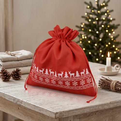Мешочек подарочный новогодний, хлопок, большой, красный