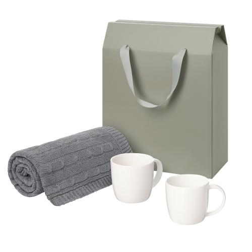 Подарочный набор Дафна (Dafna), Фадо (Fado), серый  в коробке-пакете (две фарфоровых кружки, плед)