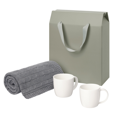 Подарочный набор Дафна (Dafna), Фадо (Fado), серый  в коробке-пакете (две фарфоровых кружки, плед)
