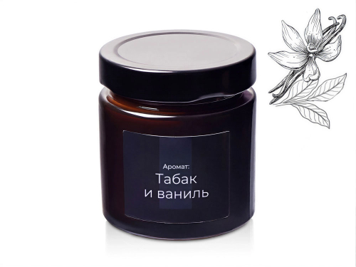 Свеча в стеклянной коричневой банке 200мл, аромат Табак и ваниль, фитиль деревянный