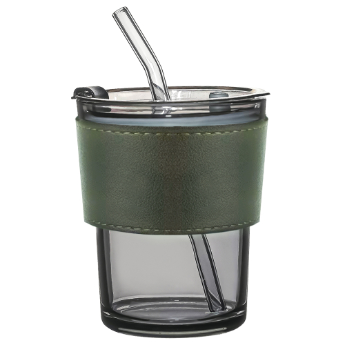 Стакан стеклянный с трубочкой и капхолдером Karamel, Зелёный