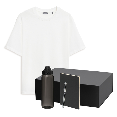 Набор с одеждой Раст Нео (Rust Neo) (футболка, бутылка, ежедневник, ручка), белый/черный, M/L
