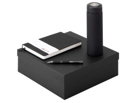 Подарочный набор с блокнотом С2, металлической ручкой и термосом, черный