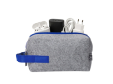 Органайзер для электроники и проводов Felt из RPET-фетра с ручкой, серый с синим