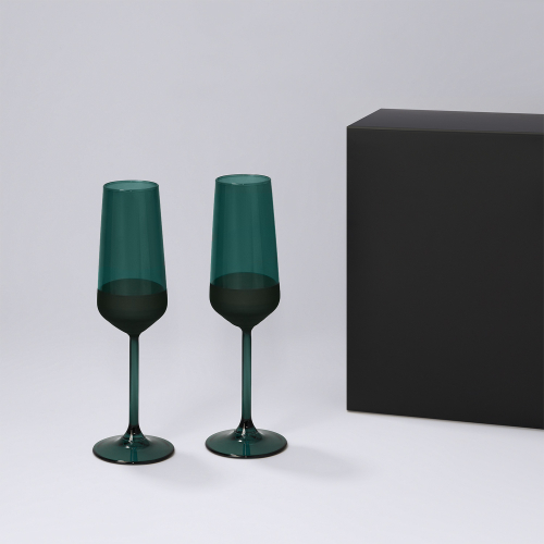 Подарочный набор 2 бокала для шампанского Эмеральд (Emerald) в черной коробке