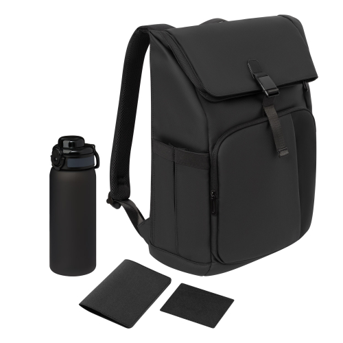 Подарочный набор Гранд (Grand), черный (обложка на паспорт, картхолдер, бутылка, рюкзак)