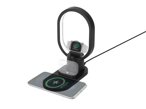 Беспроводная зарядная станция 4-в-1 Portal c лампой, 15 Вт, черный