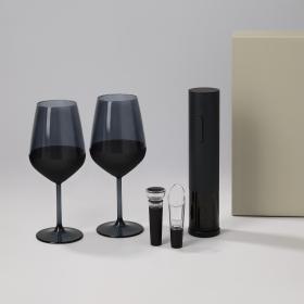 Подарочный набор 2 бокала для вина Black Edition + набор для вина Sacramento в серой коробке