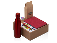 Подарочный набор с термобутылкой, блокнотом, ручкой и чаем, красный Подарочный набор с термобутылкой, блокнотом, ручкой и чаем, красный