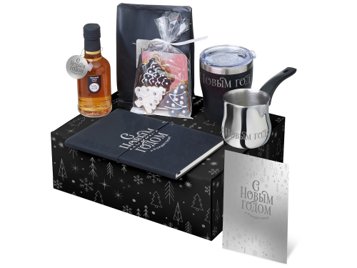 Подарочный набор с туркой, кофе и термокружкой, черный