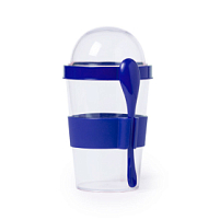 Контейнер для еды YOPLAT с ложкой, пластик, синий