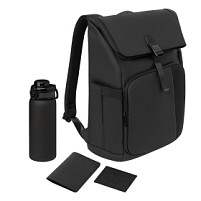 Подарочный набор Grand, черный (обложка на паспорт, картхолдер, бутылка, рюкзак)