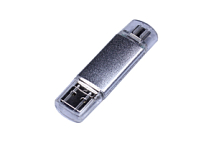 USB-флешка на 64 ГБ c двумя дополнительными разъемами MicroUSB и TypeC, серебро USB-флешка на 64 ГБ c двумя дополнительными разъемами MicroUSB и TypeC, серебро