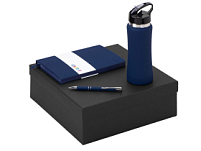 Подарочный набор с блокнотом С1, металлической ручкой и бутылкой для воды, темно-синий