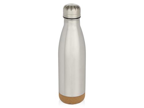 Бутылка для воды Cove из нержавеющей стали с двойными стенками и вакуумной изоляцией, объемом 500 мл, с пробковыми деталями - Matted silver