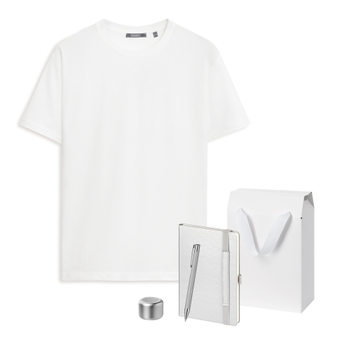 Набор с одеждой Крис (Kris) (футболка, колонка, ежедневник, ручка), серебряный, M