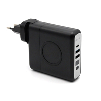 Внешний аккумулятор Gemini с беспроводной зарядкой и сетевым адаптером, Черный