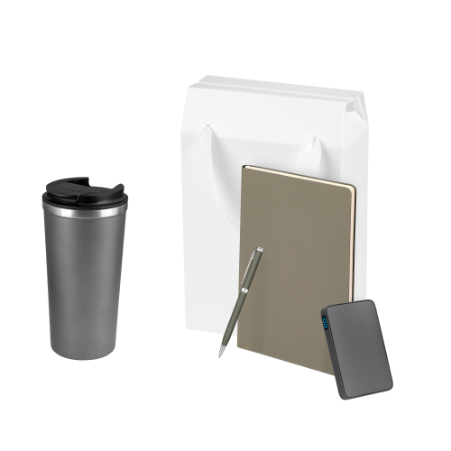 Подарочный набор Палермо (Palermo), серый (термокружка, ежедневник, аккумулятор, ручка)