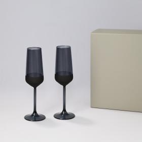 Подарочный набор 2 бокала для шампанского Black Edition в серой коробке