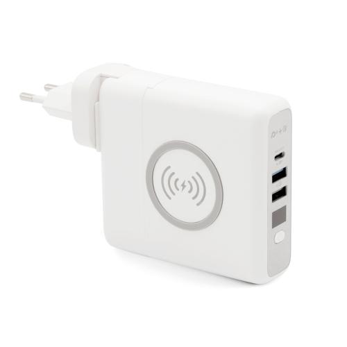 Внешний аккумулятор Gemini с беспроводной зарядкой и сетевым адаптером, Белый