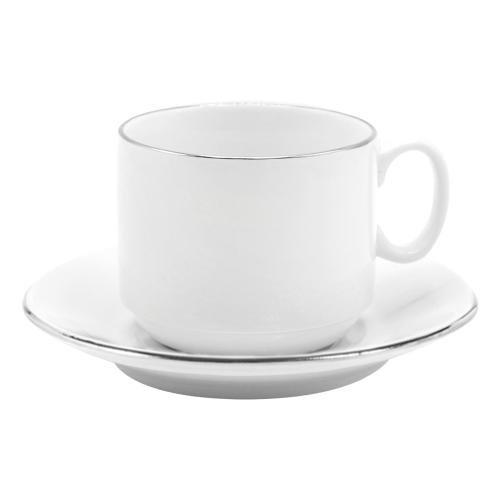 Чайная пара фарфоровая 220см³ экспресс Платиновый в коробке, Белый