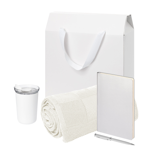 Подарочный набор Велком Пак Спарк (Welcome Pack Spark), серебряный (термокружка,ежедневник, ручка, плед, коробка-пакет)