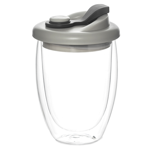 Стакан стеклянный Lotos с двойными стенками и крышкой, Серый