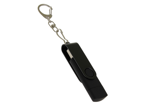 USB-флешка на 128 Гб 2 в 1 поворотный механизм, c дополнительным разъемом Type-C с одноцветным металлическим клипом, черный