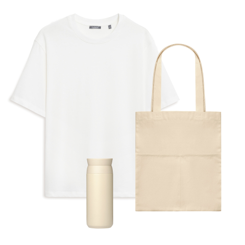 Набор с одеждой RUST (футболка, термобутылка, шоппер), белый/бежевый, XS/S
