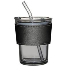Стакан стеклянный с трубочкой и капхолдером Karamel, Черный