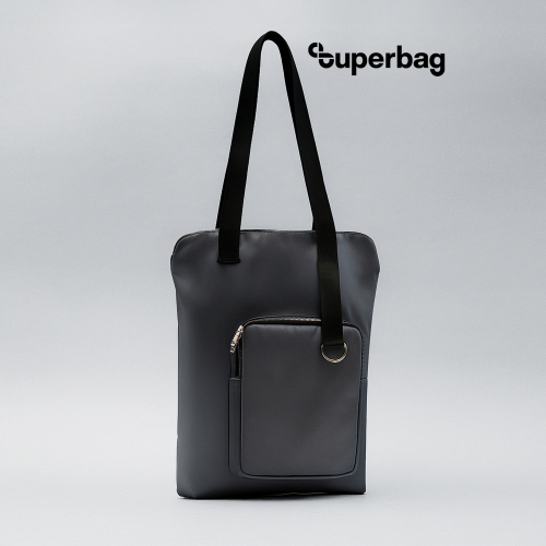 Шоппер Superbag Pocket, с внутренним креплением (карабин) и чехлом для мелочей (серый с черным)