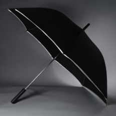 Зонт-трость "Reflect", механический,эпонж, чёрный со светоотражающей окантовкой в чехле с ручкой, черный