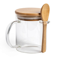 Кружка KIPAL, боросиликатное стекло, бамбук, прозрачный