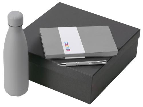 Подарочный набор с блокнотом С1, металлической ручкой и термобутылкой, серый