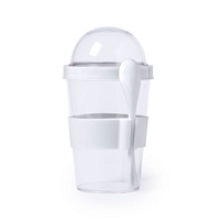 Контейнер для еды YOPLAT с ложкой, пластик, белый