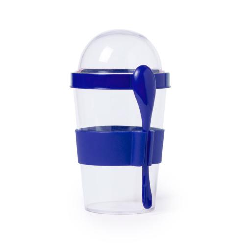 Контейнер для еды YOPLAT с ложкой, пластик, синий