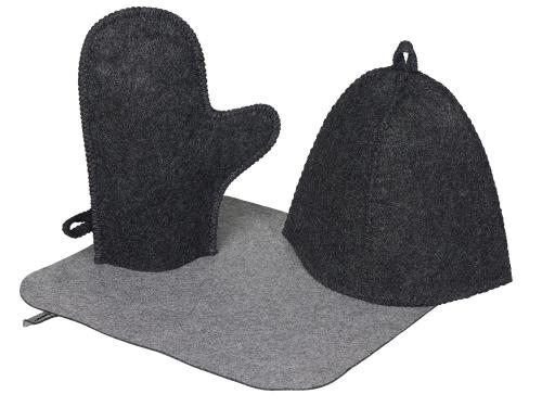 Банный набор из шапки, рукавицы и коврика Calm, серый