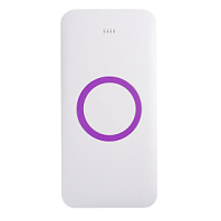 Универсальный аккумулятор с функцией беспроводной зарядки SATURN,белый с фиолетовым,15х7,3х1, белый, фиолетовый